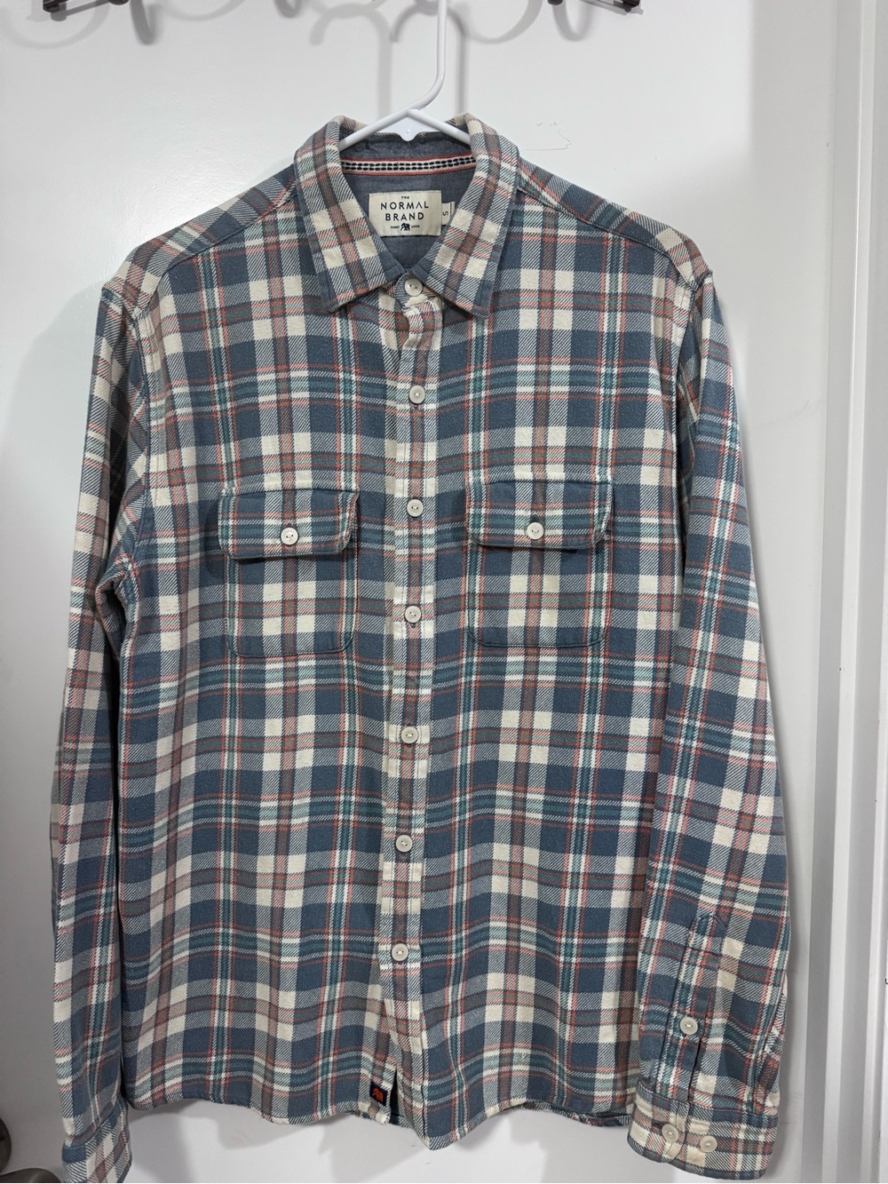 The Normal Brand Blue and Cream Plaid Button-Down Shirt